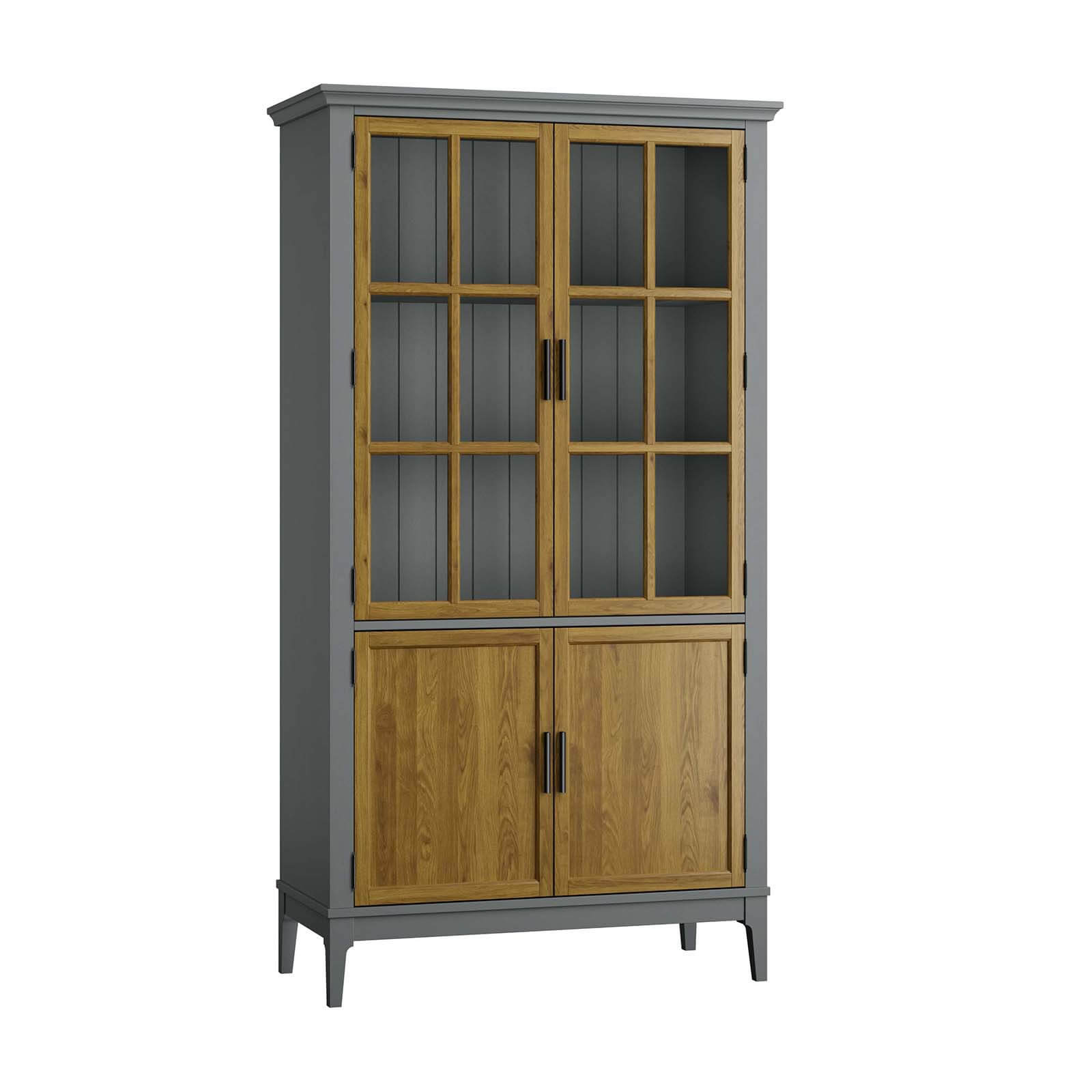 Шкаф для посуды Квадро-С 22-185 серый №7042 + антик №24 купить в Москве Коллекция мебели Квадро - С массив сосны / Шкаф для посуды 22-185 серый №7042 + антик №24