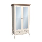 Шкаф 2х дв.Лебо с зеркальными дверями бежевый воск/антик