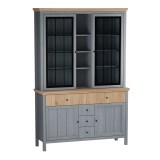 Буфет Сканди 2 стеклянные двери 2 глухие двери  и ящики серый 7046/антик фото