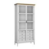 Деревянный книжный шкаф  Квадро-С 220/04 белый лак - антик 24  массив сосны картинка 1