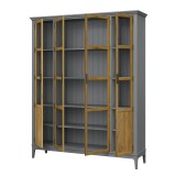 Деревянный книжный шкаф Квадро-С 422С серый 7042 - антик 24 массив сосны картинка 4 Деревянный книжный шкаф Квадро-С 422С серый 7042 - антик 24 массив сосны картинка 4