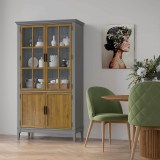 Коллекция мебели Квадро - С массив сосны / Шкаф для посуды 22-185 серый №7042 + антик №24-4 Коллекция мебели Квадро - С массив сосны / Шкаф для посуды 22-185 серый №7042 + антик №24-4