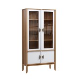 Шкаф для посуды Бридж широкий с 2-мя стеклянными дверями и 2-мя глухими дверями  браун/белый лак