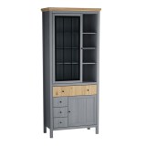 Шкаф для посуды на кухню 1113СТЧ стеклянная и глухая двери серый 7046/антик 