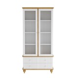 Шкаф для посуды Рандеву-22 МАССИВ СОСНЫ Белый лак + антик №24 рис2