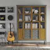 Шкаф книжный Квадро-С 422С/04 серый 7042 + антик 24 массив сосны картинка 7 Шкаф книжный Квадро-С 422С/04 серый 7042 + антик 24 массив сосны картинка 7