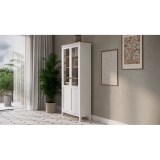 Шкаф-витрина ХЕМНЭС Кымор  стекло/панель 90*198*37 белый /светло-коричневый 8