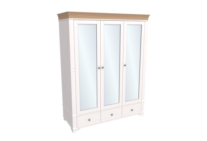 Шкаф 3х дверный с зеркальными дверями Бейли белый воск/антик Шкаф 3х дверный с зеркальными дверями Бейли белый воск/антик