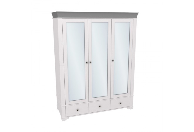 Шкаф 3х дверный с зеркальными дверями Бейли белый воск/антрацит Шкаф 3х дверный с зеркальными дверями Бейли белый воск/антрацит