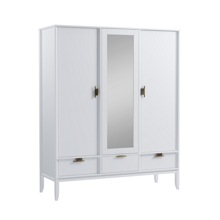 Шкаф Бридж 3х дверный с зеркалом белый лак картинка 1 Шкаф Бридж 3х дверный с зеркалом белый лак картинка 1