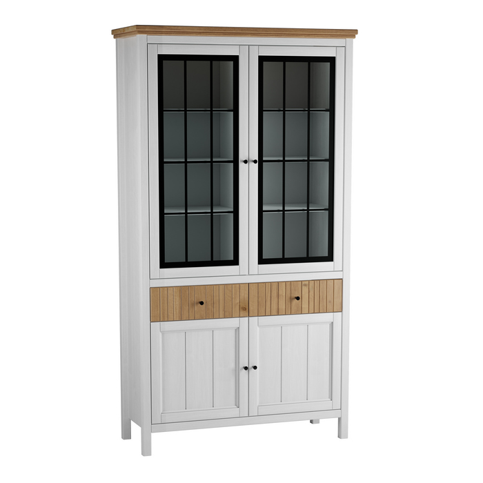 Шкаф для посуды 222СТЧ стеклянные и глухие двери белый воск/антик фото Шкаф для посуды 222СТЧ стеклянные и глухие двери белый воск/антик фото