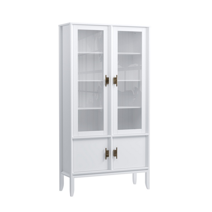 Шкаф для посуды Бридж широкий с 2-мя стеклянными дверями и 2-мя глухими дверями белый лак Шкаф для посуды Бридж широкий с 2-мя стеклянными дверями и 2-мя глухими дверями белый лак