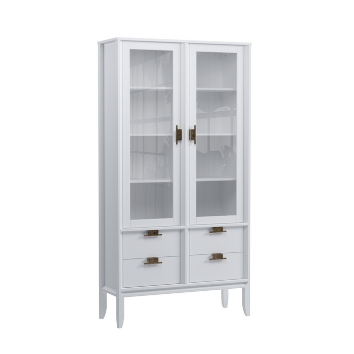 Шкаф для посуды Бридж широкий с 2-мя стеклянными дверями и 4-мя ящиками белый лак Шкаф для посуды Бридж широкий с 2-мя стеклянными дверями и 4-мя ящиками белый лак