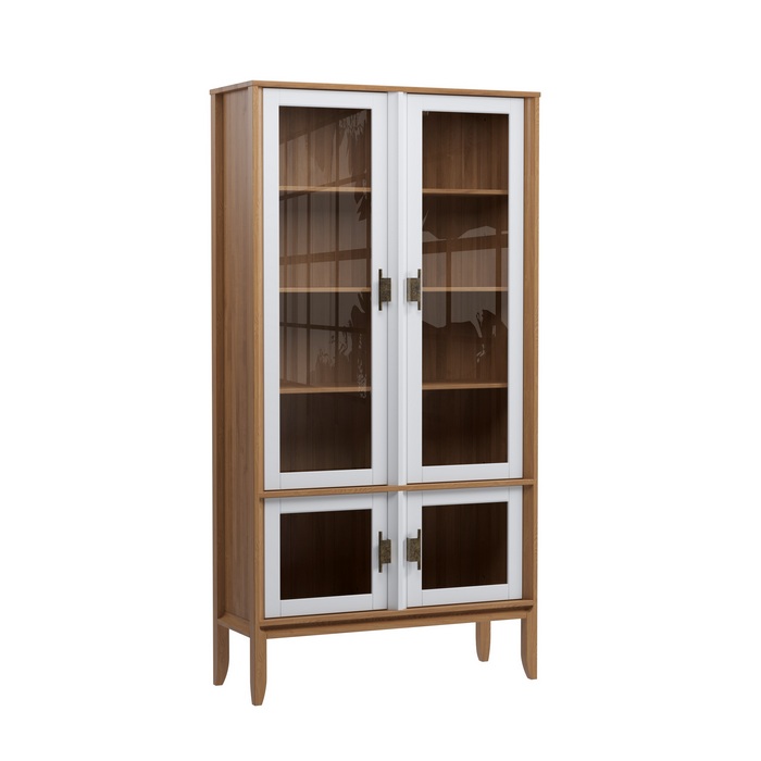 Шкаф для посуды Бридж широкий с 4-мя стеклянными дверями браун/белый лак картинка 1 Шкаф для посуды Бридж широкий с 4-мя стеклянными дверями браун/белый лак картинка 1