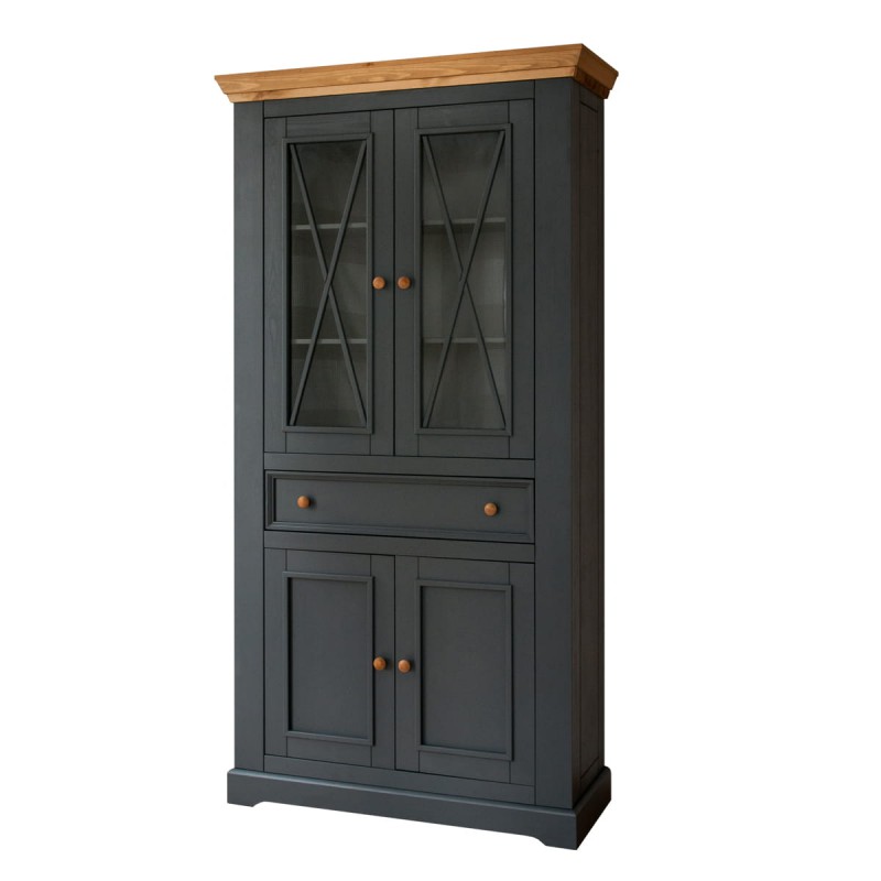 Шкаф для посуды Форест широкий серый 7012/бейц-масло картинка 1 Шкаф для посуды Форест широкий серый 7012/бейц-масло картинка 1