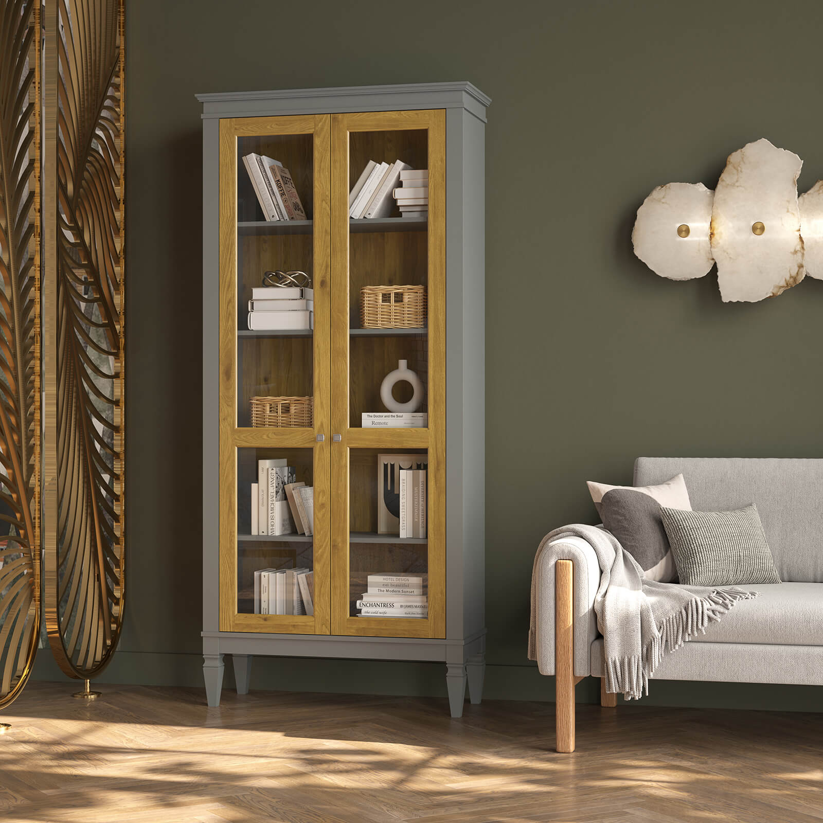 Шкаф для посуды Ольса-С 200 серый №7042 + антик №24 купить в гостиную Шкаф для посуды Ольса-С 200 серый №7042 + антик №24 - картинка 5