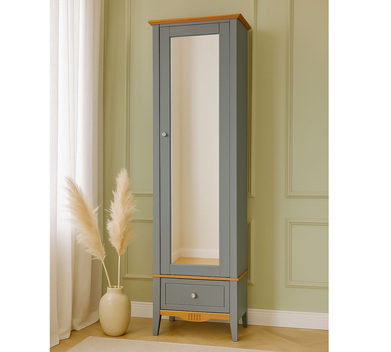 Шкаф для прихожей Пенни с зеркалом серый 7046/антик 24 купить в Москве Шкаф для прихожей Пенни с зеркалом серый 7046/антик 24 картинка 1