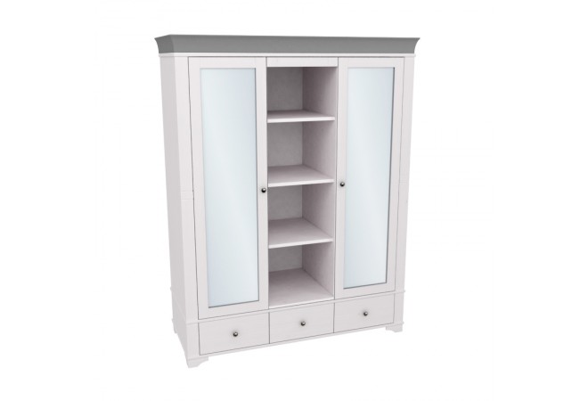 Шкаф с 2-мя зеркальными дверями и полками Бейли белый воск/антрацит Шкаф с 2-мя зеркальными дверями и полками Бейли белый воск/антрацит