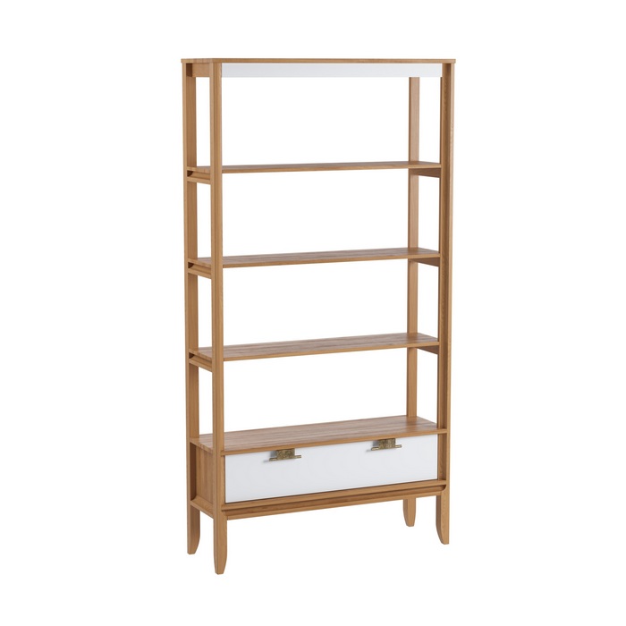 Стеллаж Бридж сквозной широкий с 1 ящиком браун/белый лак Стеллаж Бридж сквозной широкий с 1 ящиком браун/белый лак