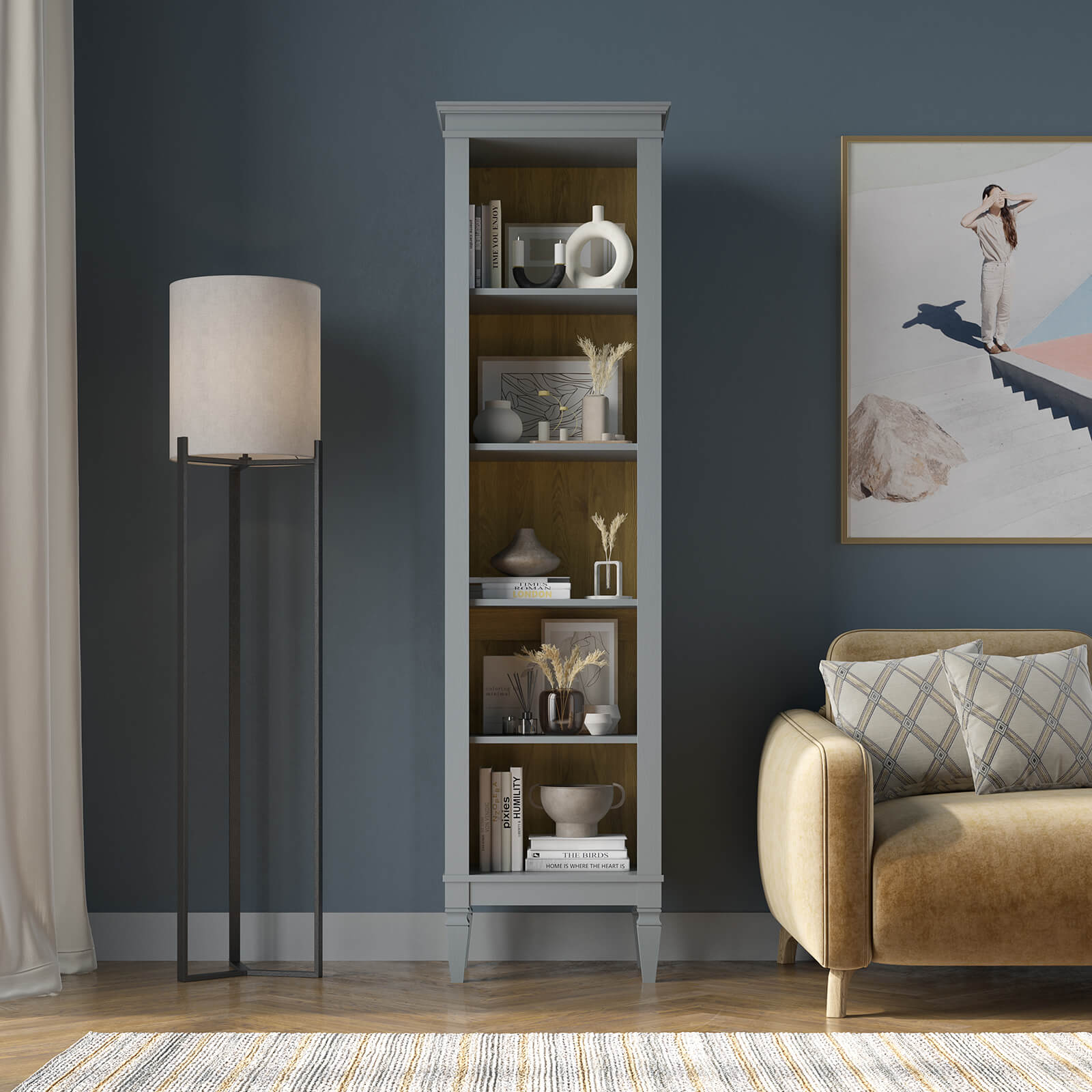 Стеллаж Ольса-С 100 серый №7042 для гостиной и кабинета Стеллаж Ольса-С 100 серый №7042 - картинка 1